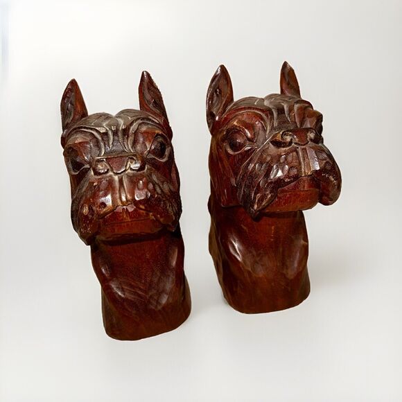 Vintage Jose J Pinal Wood Carved Book Ends Dog Set Boxer Mexican Art - Picture 5 of 10